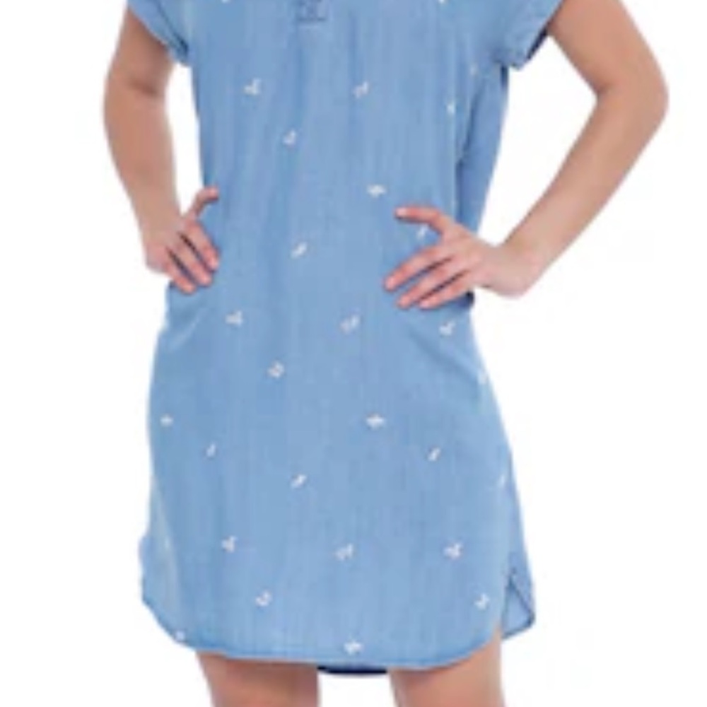 Thread Supply Chambray Dress Print White Hem Frayed Size Medium